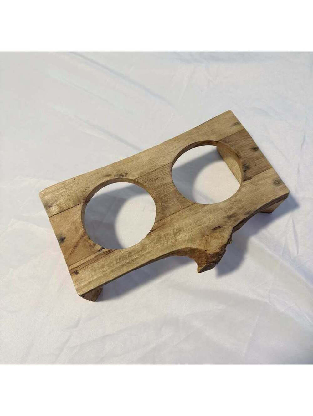 Rustic Natural Wood Edge Double Pet Bowl Feeder Stand
